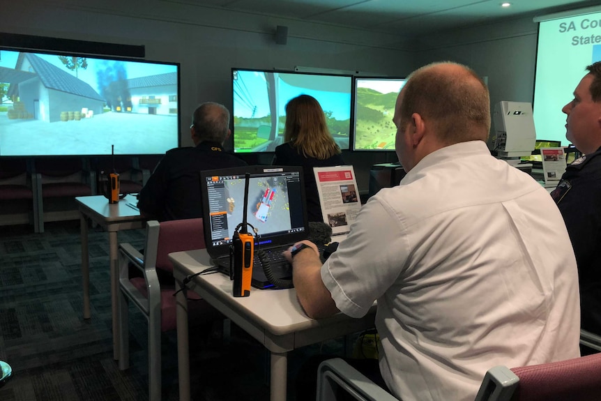 CFS virtual firefighting training in front of computers