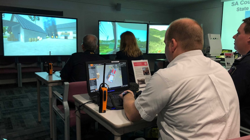 CFS virtual firefighting training in front of computers