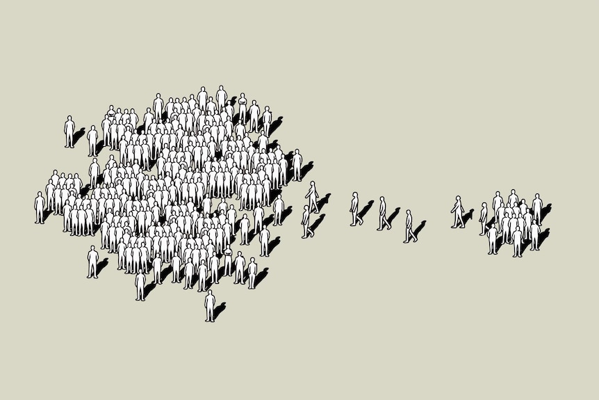 An illustration showing hundreds of people joining a crowd
