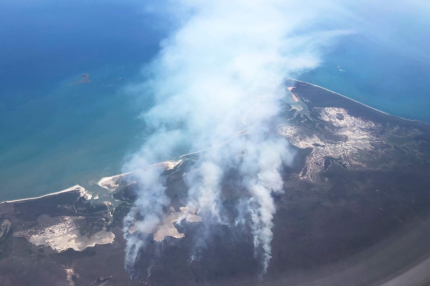 Aerial photo of smoke from bushfires burning in north Queensland.