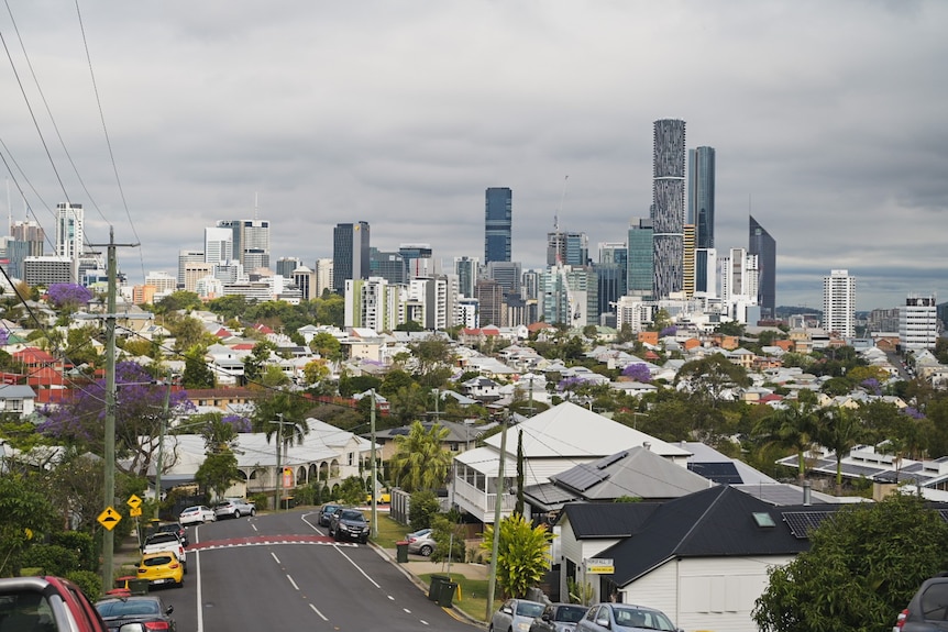 A grey sky over Brisbane's skyline.