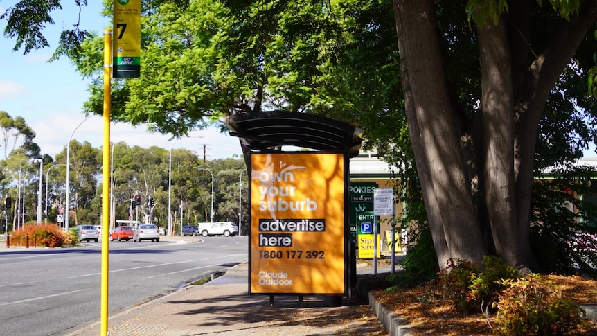 A bus stop on Walkerville Terrace at Gilberton in Adelaide.