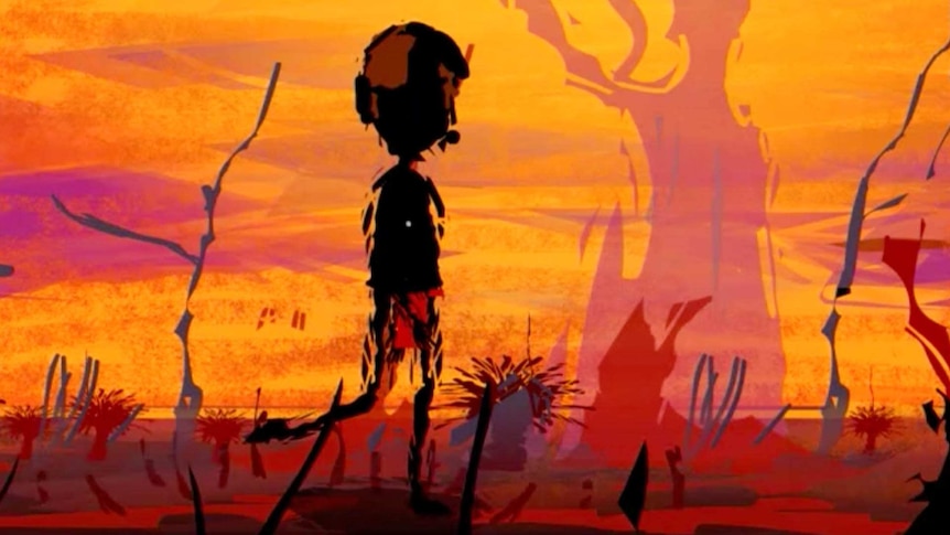 Animated image of a person walking in the bush
