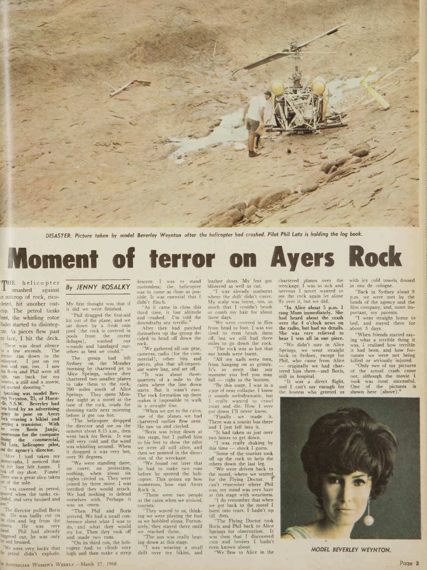 Article in women's weekly, headline reads 'Moment of terror on Ayers Rock'