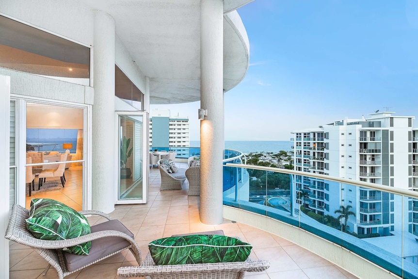 A photo of the balcony of a multi-million dollar Sunshine Coast seaside penthouse.