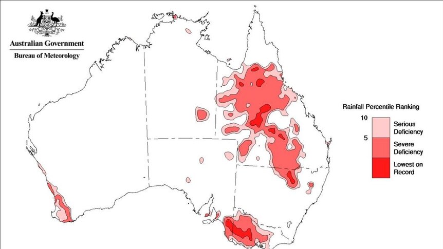 a map of rainfall deficiency in Australia