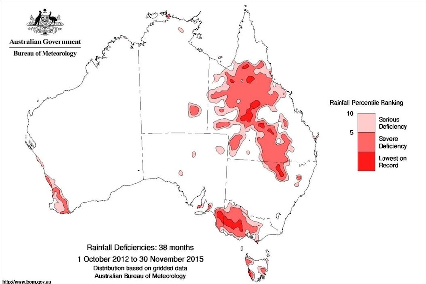 a map of rainfall deficiency in Australia