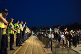 new south wales police officers stand on the steps of sydney's opera house during a pro-palestine rally