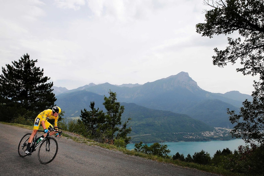 Chris Froome rides during an individual time trial at the Tour de France.