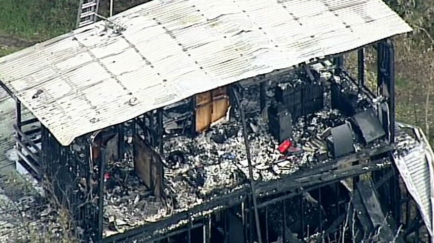 An aerial view of a house at Ocean Grove which was destroyed by fire.