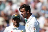 Pakistan's Mohammed Amir celebrates a wicket against England