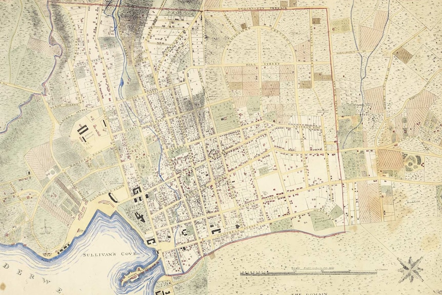 Old map of Hobart, dated around 1839.