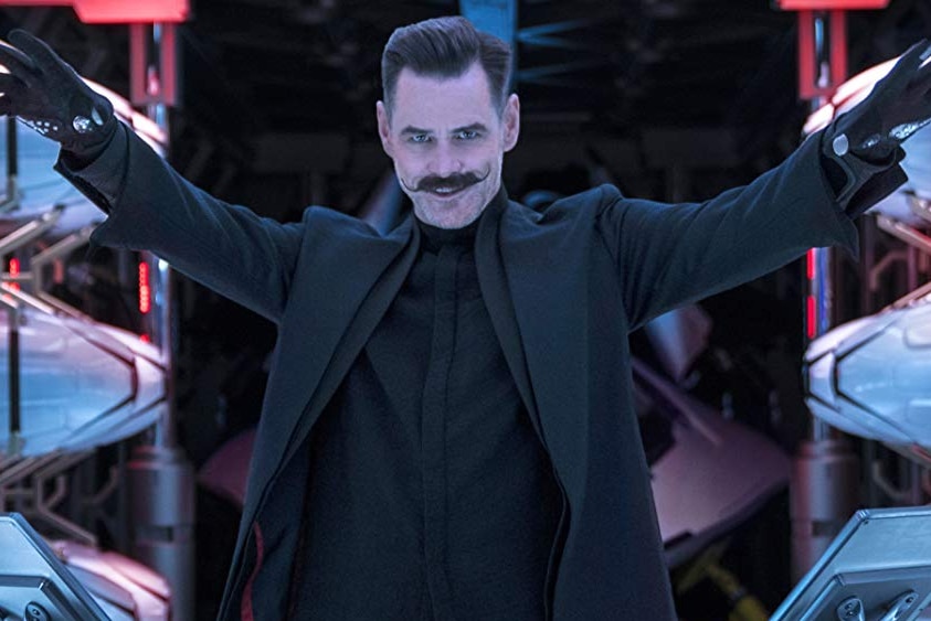 A still of Jim Carrey as Dr. Robotnik in the 2020 movie Sonic The Hedgehog
