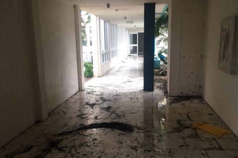 Debris covers the floor at Daydream Island Resort.