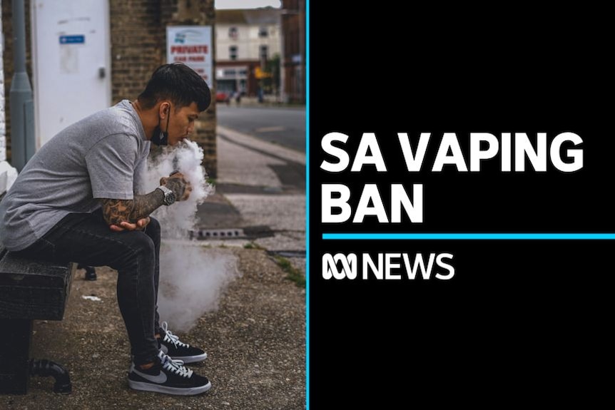 SA Vaping Ban: Man sitting on bench exhaling cloud of vapour