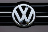 A Volkswagen logo on the front of a car