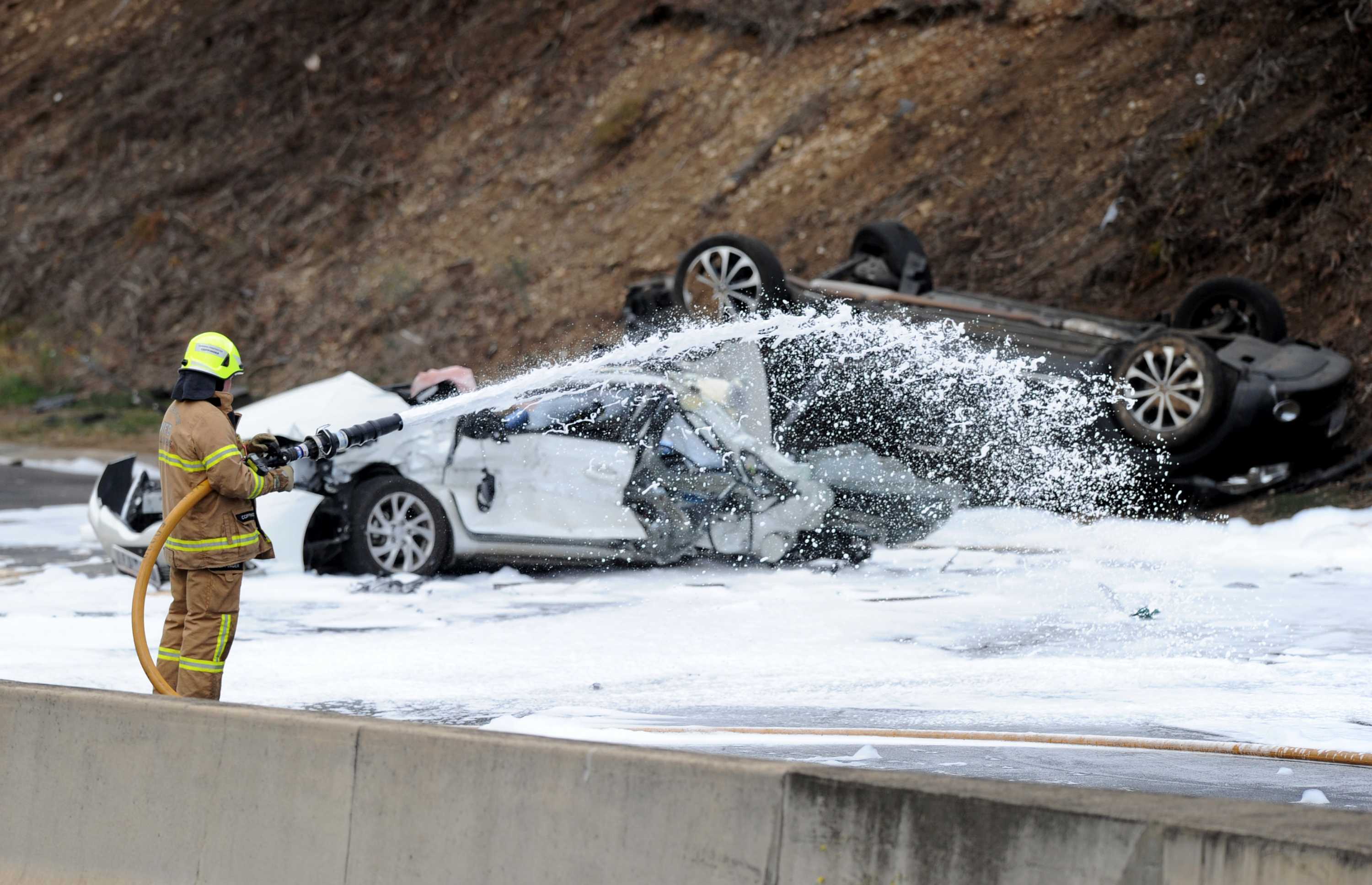 Calder Freeway crash One dead after petrol tanker rolls, fuel spilt