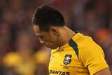 Lealiifano kicks for goal for the Wallabies