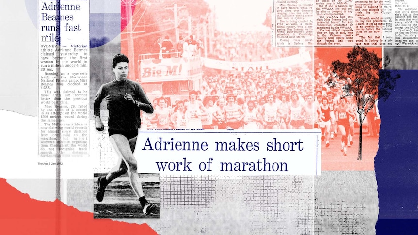 A composite image of Adrienne Beames and men's running.