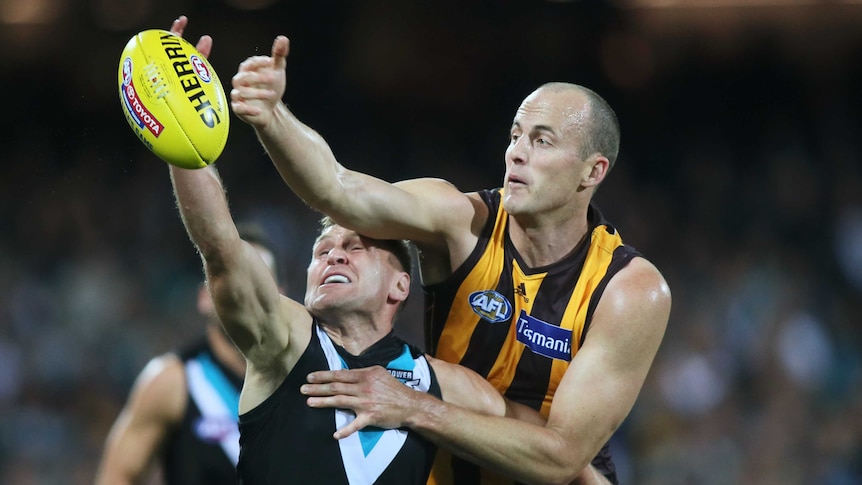 Kane Cornes and David Hale battle for possession