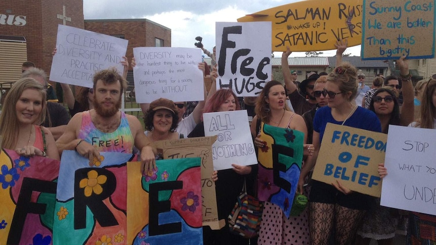 Pro-mosque supporters on the Sunshine Coast.