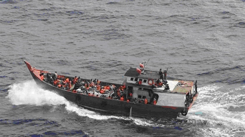 Filling up...the latest boatload of arrivals were taken to Christmas Island last Sunday.