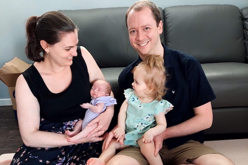 Parents Rachel and Kieran Thomson with baby Saylor