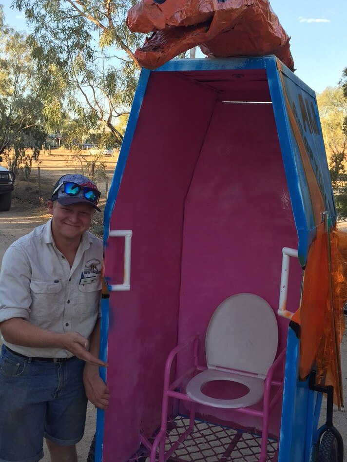 The inside of the dunny derby entry of the Australian Age of Dinosaur Museum staff for the race at Winton