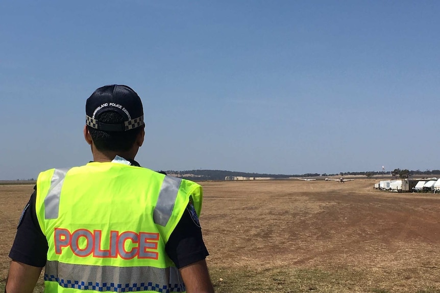 Police at the scene of a glider crash on the Darling Downs.