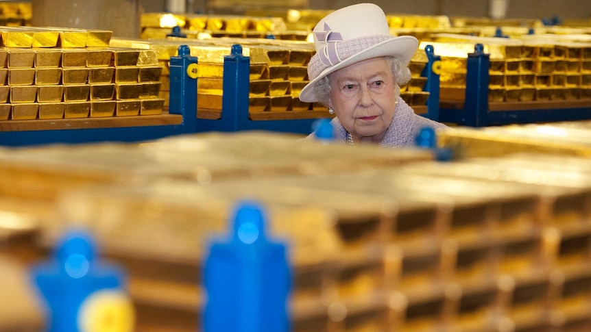 Britain's Queen Elizabeth tours a gold vault during a visit to the Bank of England in the City of London.