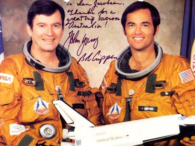 Signed photo of astronauts John Young and Bob Crippen