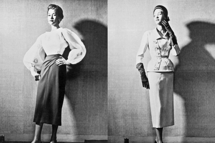 Models pose in1950s Givenchy.