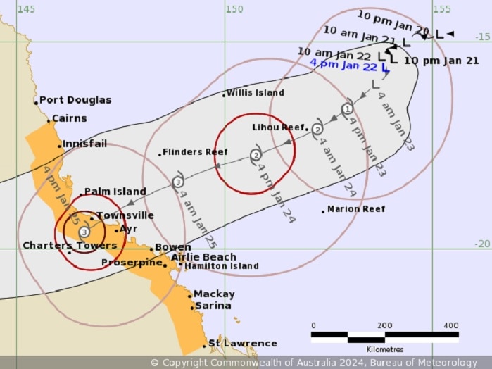 A Bureau of Meteorology cyclone tracking map released on the afternoon of Monday January 22