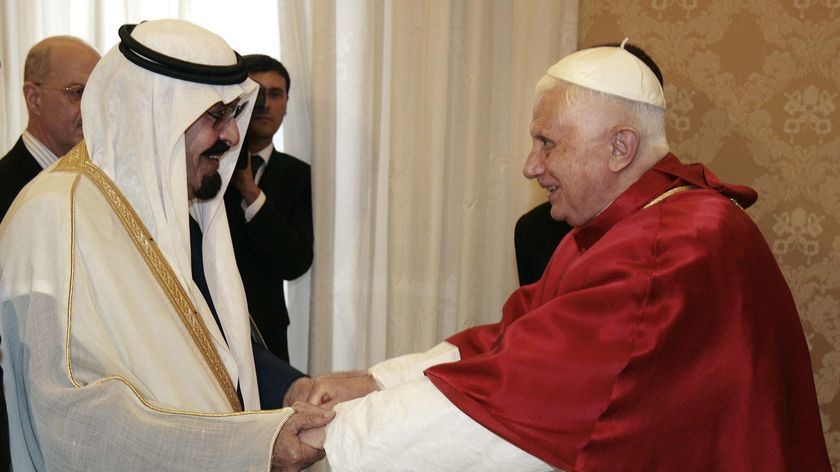 Pope Benedict XVI, right, meets with Saudi Arabia's King Abdullah