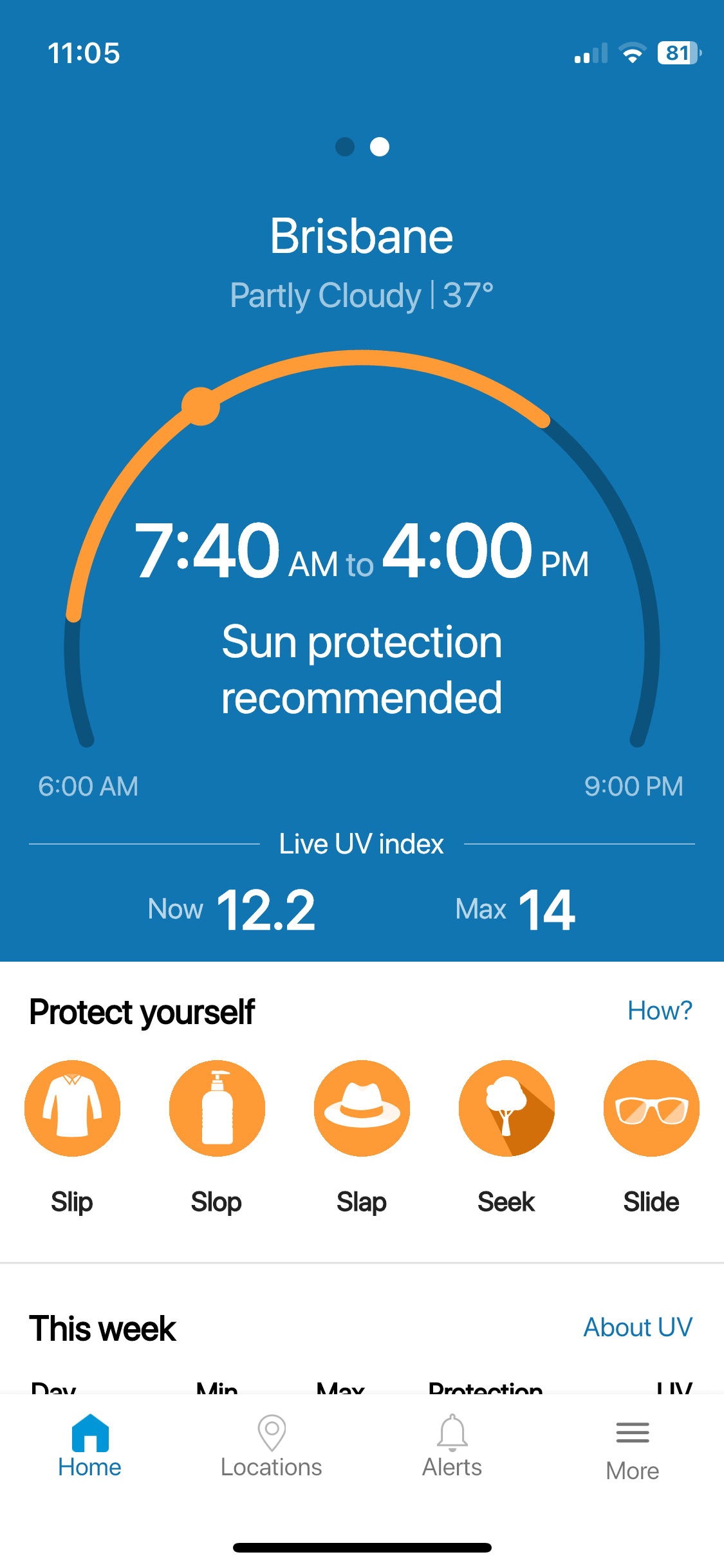 A screenshot of the SunSmart UV app. 