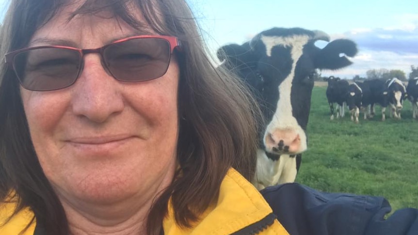Dianne Bowles pictured with one of her dairy cows in Mead, Victoria