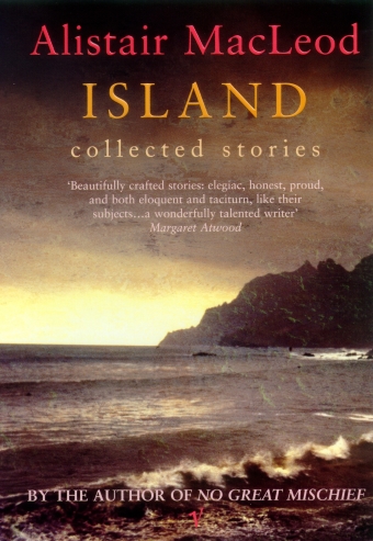 The book cover of Island: The collected stories by Alistair MacLeod featuring a painting of a rugged coastline