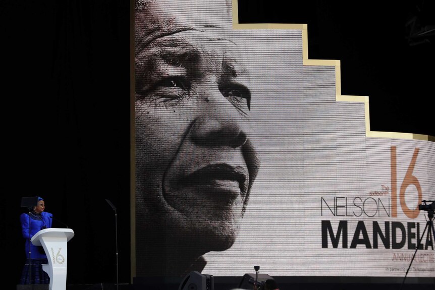 Graca Machel wife of the late Nelson Mandela gives a speech