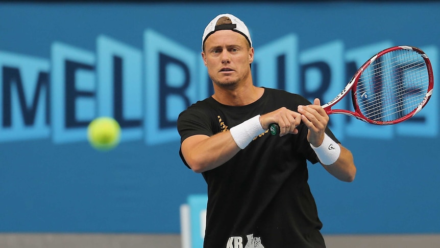 Lleyton Hewitt in practice at the Australian Open