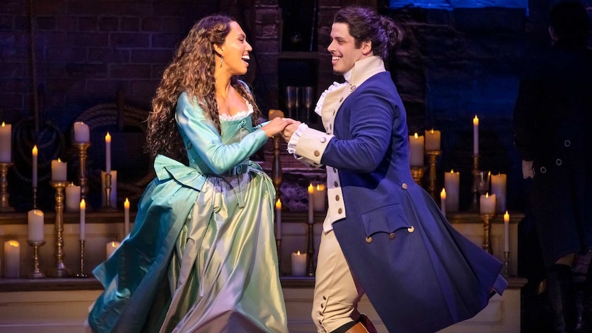 Chloé Zuel and Jason Arrow in the Australian production of Hamilton.