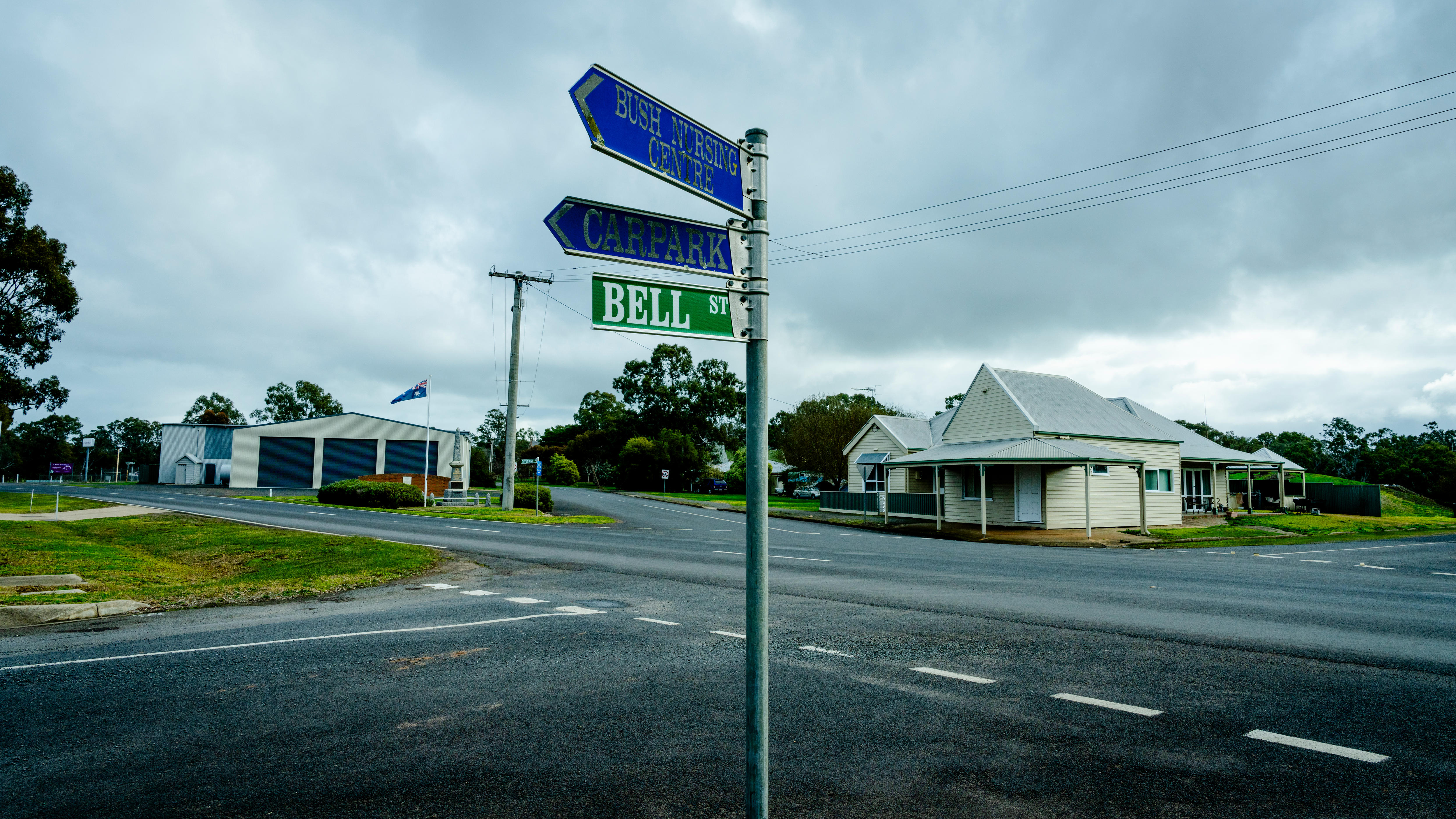 A sign pointing to the Bush Nurse Centre.