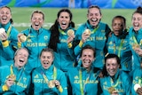 Australia celebrates its gold medal in rugby sevens at last year's Rio Olympics.