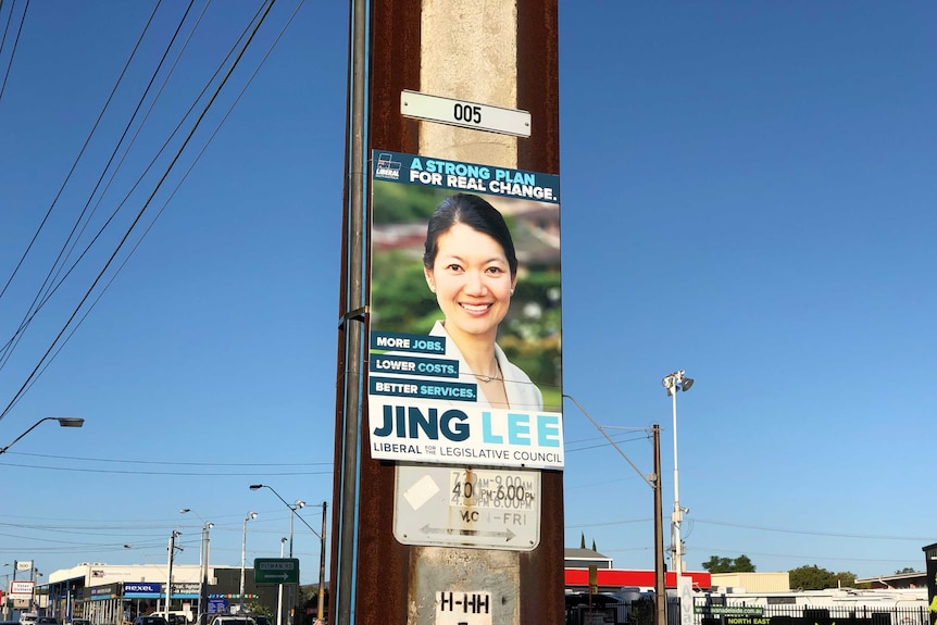 Election poster for SA Liberal candidate Jing Lee.