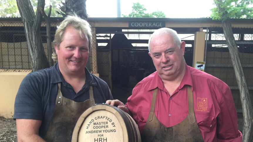 Coopers David Pawson and Andrew Young, pictured with a barrel they made and presented to the Royals