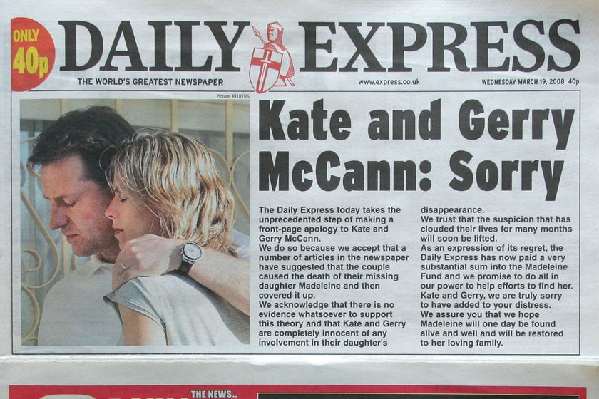 Front page apologies to Kate and Gerry McCann