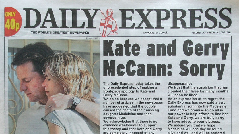 Front page apologies to Kate and Gerry McCann