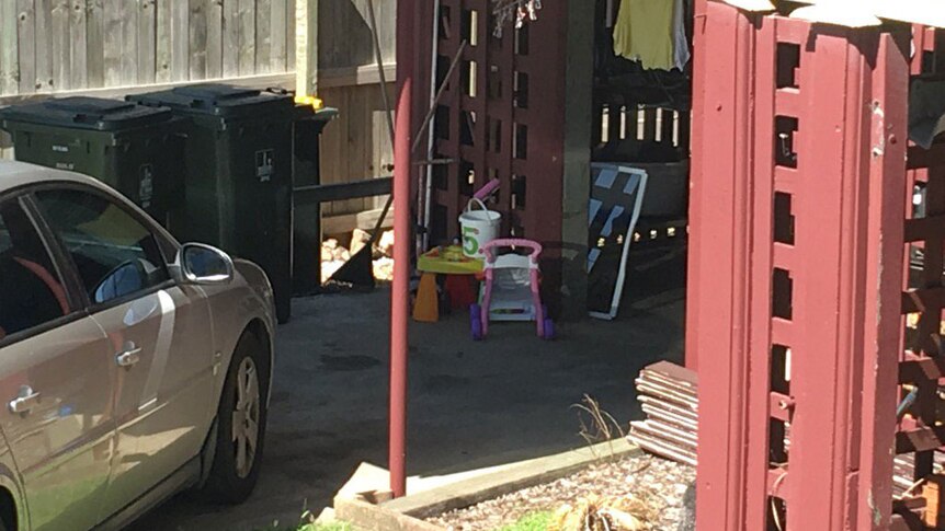 Yard of house at Moorooka on Brisbane's southside where a five-month-old boy was found dead.