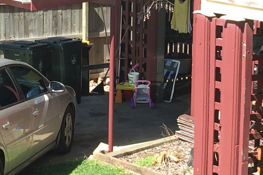 Yard of house in Wallace Street at Moorooka on Brisbane's southside where a five-month-old boy was found dead.