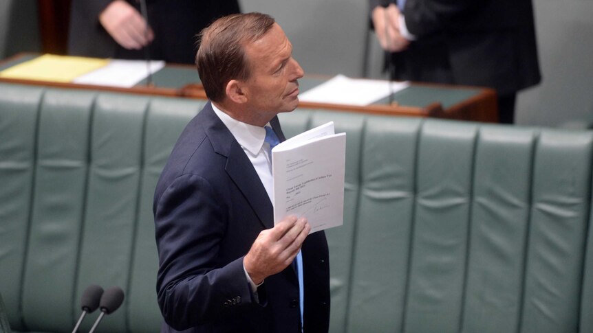 Prime Minister Tony Abbott introduces the bill to repeal the carbon tax.