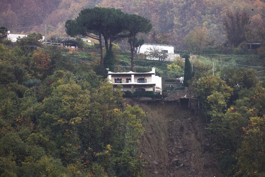 A view of a landslide on the Italian island of Ischia.